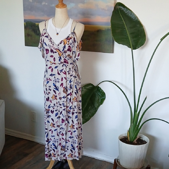 Xhilaration Multicolor Butterfly Floral Maxi Wrap Dress - Picture 1 of 8